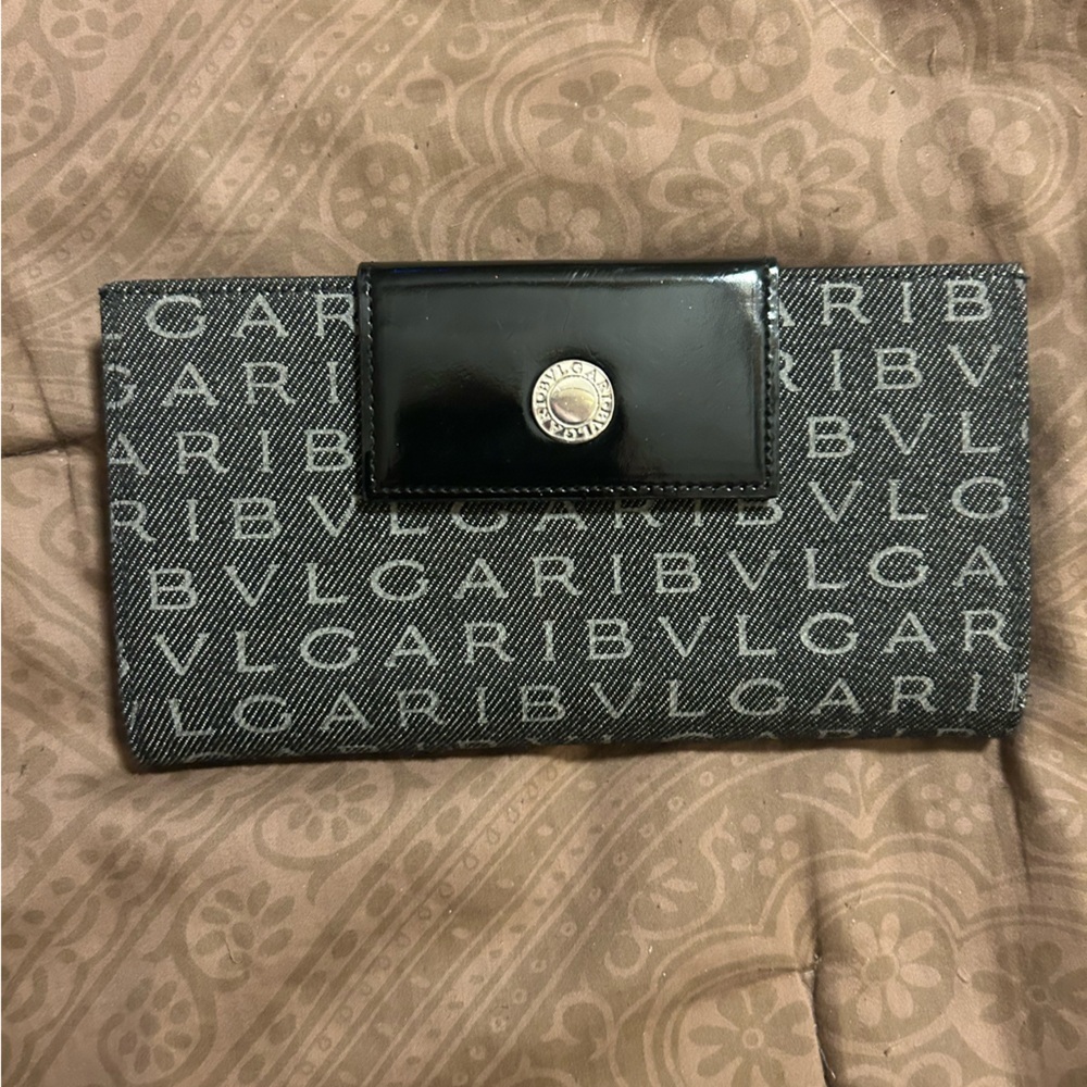 Bvlgari all over print cavas long trifold wallet